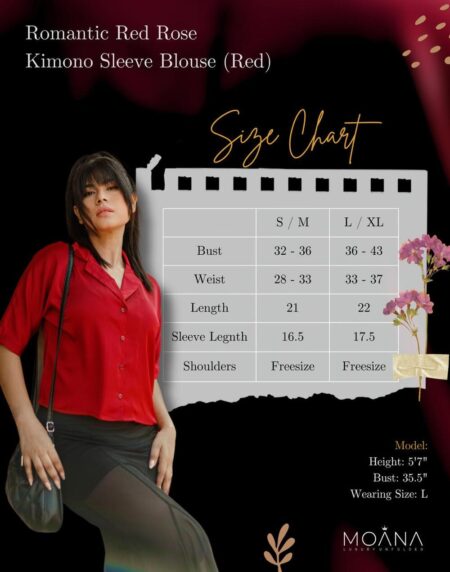Romantic Red Rose – Kimono Sleeve Blouse - Image 4