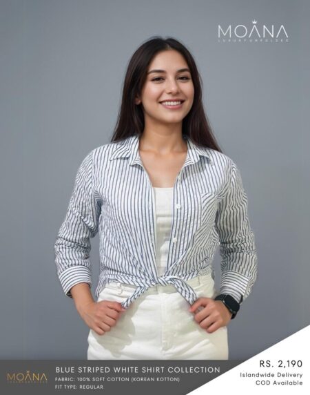 Blue Striped White Shirt – Classic Cool in Oversized Comfort - Image 3