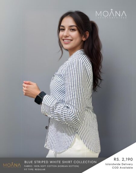Blue Striped White Shirt – Classic Cool in Oversized Comfort - Image 2