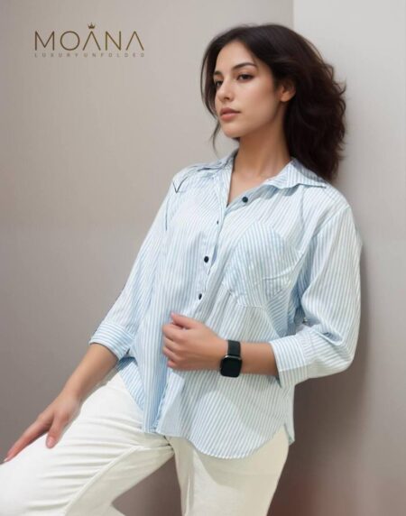 Sky Blue Stripe – Breezy & Oversized Style - Image 3